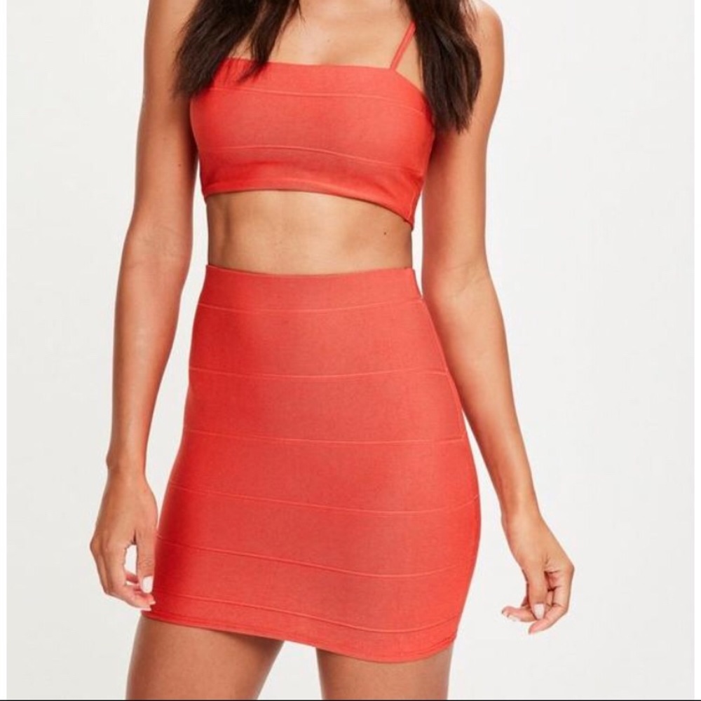 Bebe Red Orange Bandage skirt size XS